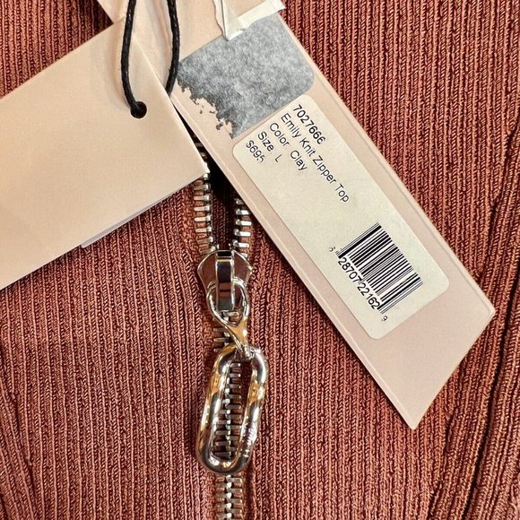 ET OCHS Emily Knit Zipper Top Ribbed Polo Tank Clay Brown Half Zip $695 Large - Picture 4 of 16